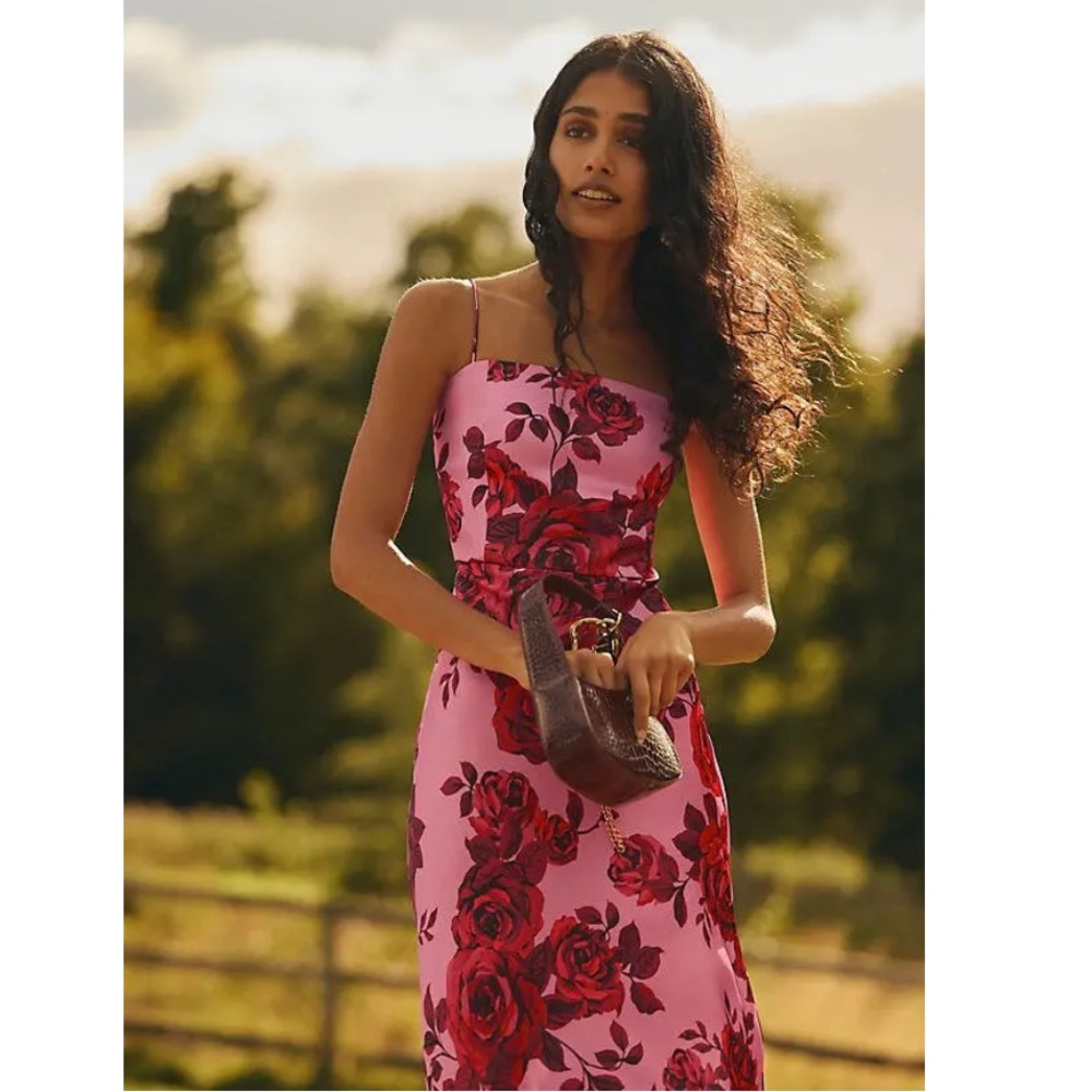 NWT Anthropologie Sachin & Babi Ila Stretch Satin Maxi Dress Rose Floral - Picture 2 of 7